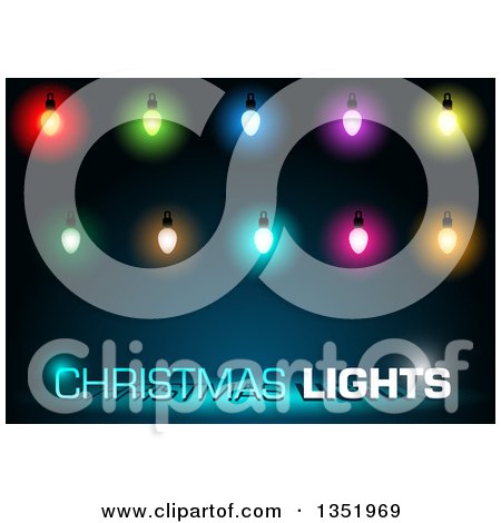 Clipart of Christmas Lights and Text over Blue - Royalty Free Vector Illustration by dero