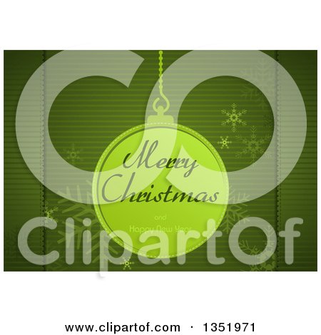 Clipart of a Merry Christmas and Happy New Year Greeting on a Bauble with Snowflakes on Green - Royalty Free Vector Illustration by dero