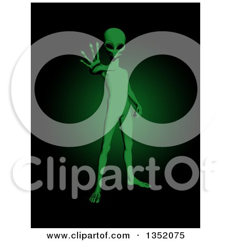 Clipart of a 3d Green Alien Being Reaching out - Royalty Free Illustration by KJ Pargeter