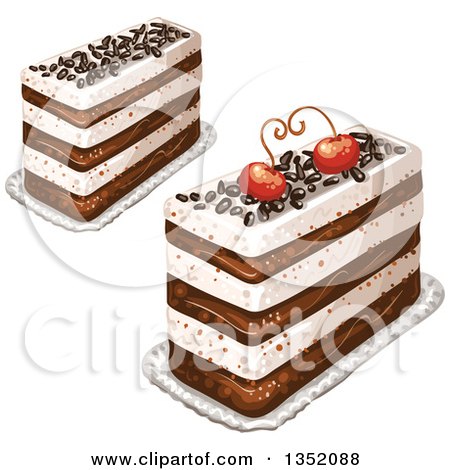 Clipart of Rectangular Layered Cakes Topped with Chocolate Sprinkles and Cherries - Royalty Free Vector Illustration by merlinul