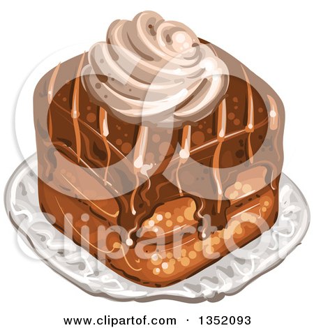 Clipart of a Square Chocolate Cake Topped with Cream - Royalty Free Vector Illustration by merlinul