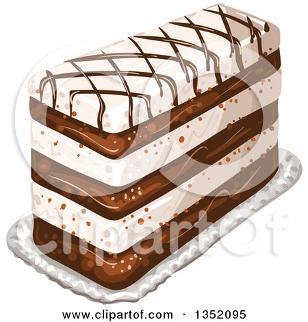 Clipart of a Rectangular Layered Cake Topped with Chocolate Lattice - Royalty Free Vector Illustration by merlinul