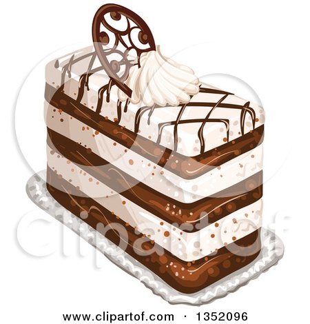 Clipart of a Rectangular Layered Cake Topped with Chocolate Lattice, a Fancy Chocolate Oval and Cream - Royalty Free Vector Illustration by merlinul
