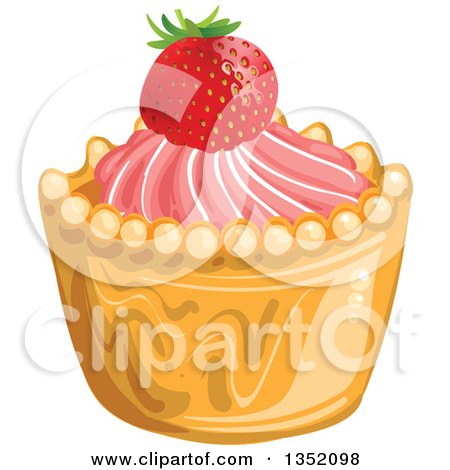 Clipart of a Cupcake or Tart with Pink Frosting and a Strawberry - Royalty Free Vector Illustration by merlinul