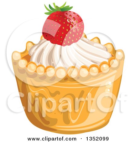 Clipart of a Cupcake or Tart with White Frosting and a Strawberry - Royalty Free Vector Illustration by merlinul