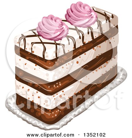 Clipart of a Rectangular Layered Cake Topped with Chocolate Lattice and Pink Cream - Royalty Free Vector Illustration by merlinul