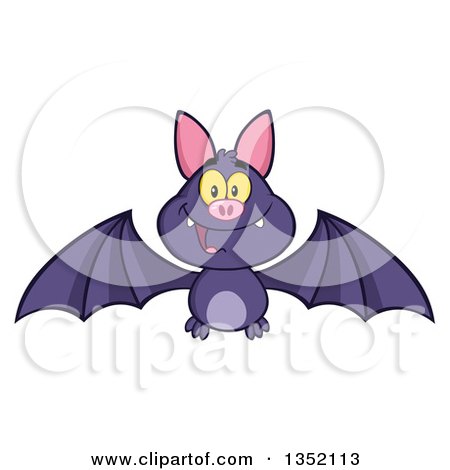 Cartoon Halloween Flying Purple Vampire Bat Posters, Art Prints
