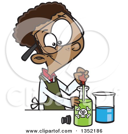 Clipart of a Cartoon Black School Boy Using a Pipette to Mix Chemicals in Science Class - Royalty Free Vector Illustration by toonaday