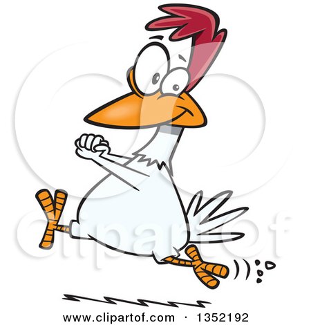 Clipart of a Cartoon Happy Chicken Running and Cheering - Royalty Free Vector Illustration by toonaday