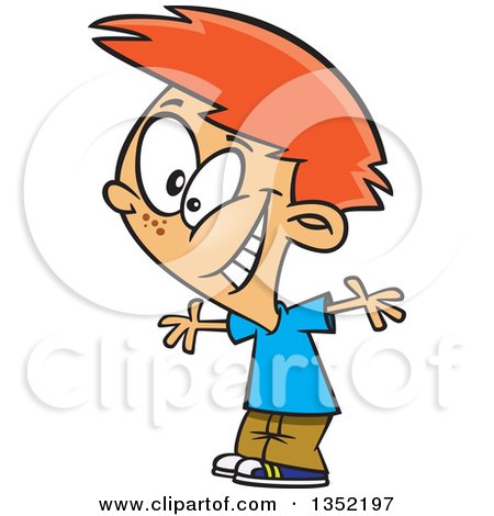 Clipart of a Cartoon Excited Red Haired White Boy Cheering and Grinning - Royalty Free Vector Illustration by toonaday