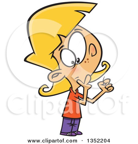 Clipart of a Cartoon Blond White Girl Holding a Short Straw - Royalty Free Vector Illustration by toonaday