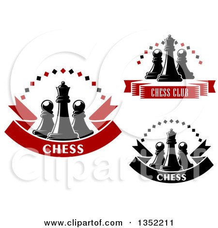 Clipart of Chess Queen and Pawn Pieces, Diamond Arch, and Text Banner Designs - Royalty Free Vector Illustration by Vector Tradition SM