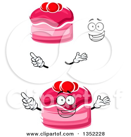 Clipart of a Cartoon Face, Hands and Pink Cakes Garnished with Cranberries - Royalty Free Vector Illustration by Vector Tradition SM