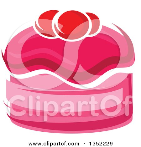 Clipart of a Cartoon Pink Cake Garnished with Cranberries - Royalty Free Vector Illustration by Vector Tradition SM