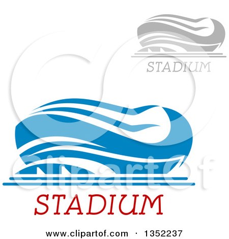 Clipart of Gray and Blue Sports Stadium Arena Buildings with Text - Royalty Free Vector Illustration by Vector Tradition SM