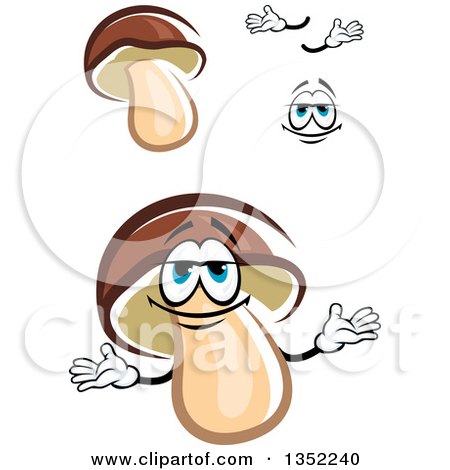 Clipart of a Cartoon Face, Hands and Bolete Mushrooms - Royalty Free Vector Illustration by Vector Tradition SM