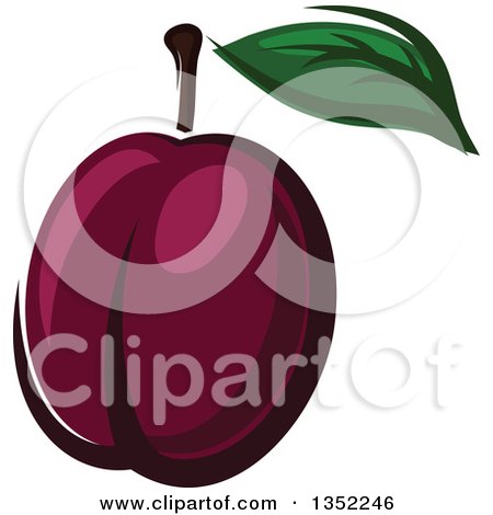Clipart of a Cartoon Dark Plum and Leaf - Royalty Free Vector Illustration by Vector Tradition SM
