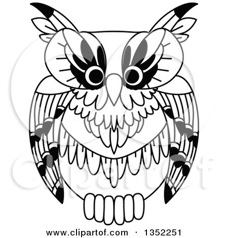 Clipart of a Cute Black and White Owl - Royalty Free Vector Illustration by Vector Tradition SM