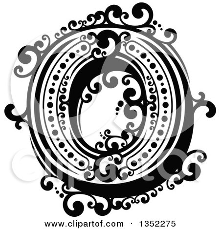 Clipart of a Retro Black and White Capital Letter O with Flourishes - Royalty Free Vector Illustration by Vector Tradition SM