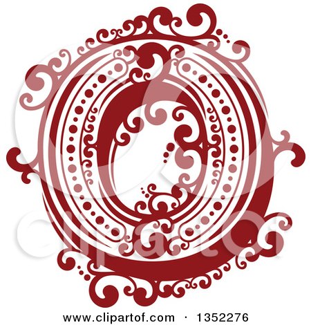 Clipart of a Retro Red and White Capital Letter O with Flourishes - Royalty Free Vector Illustration by Vector Tradition SM