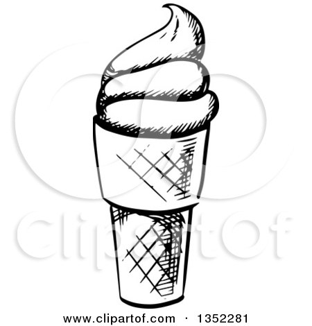 Clipart of a Black and White Sketched Ice Cream Cone - Royalty Free Vector Illustration by Vector Tradition SM