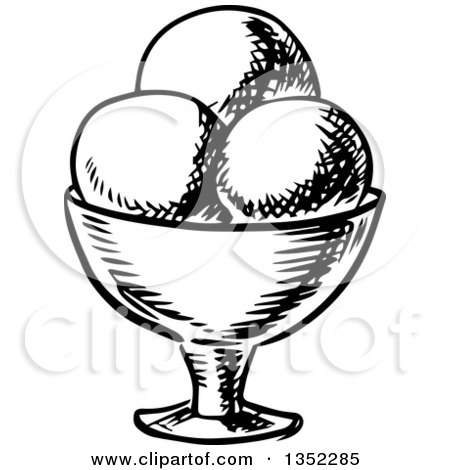 Clipart of a Black and White Sketched Ice Cream Sundae - Royalty Free Vector Illustration by Vector Tradition SM