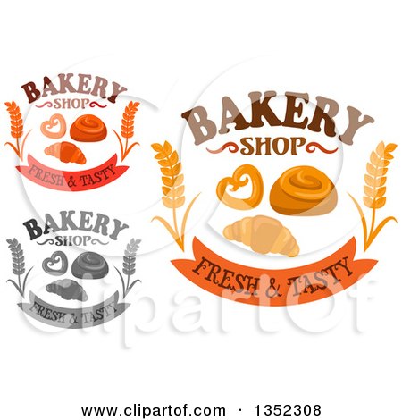 Clipart of Bakery Designs with Wheat, Pretzels, Buns and Croissants - Royalty Free Vector Illustration by Vector Tradition SM