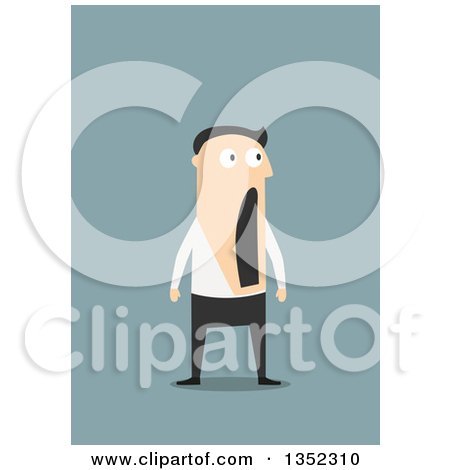 Clipart of a Flat Design White Businessman Gawking in Surprise, over Blue - Royalty Free Vector Illustration by Vector Tradition SM