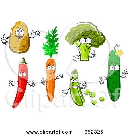 Clipart of Cartoon Potato, Chili Pepper, Carrot, Broccoli, Pea and Cucumber Characters - Royalty Free Vector Illustration by Vector Tradition SM