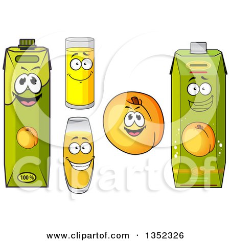 Clipart of a Cartoon Apricot Character and Juices - Royalty Free Vector Illustration by Vector Tradition SM