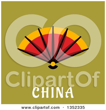 Clipart of a Flat Design Hand Fan over China Text on Green - Royalty Free Vector Illustration by Vector Tradition SM