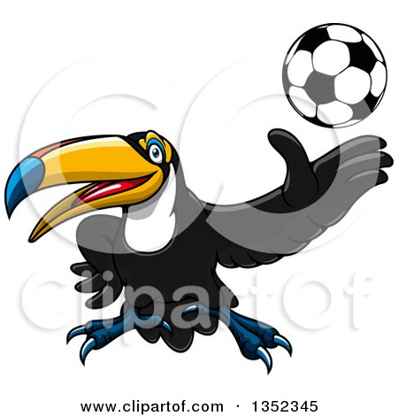 Clipart of a Cartoon Sporty Toucan Bird Tossing up a Soccer Ball - Royalty Free Vector Illustration by Vector Tradition SM