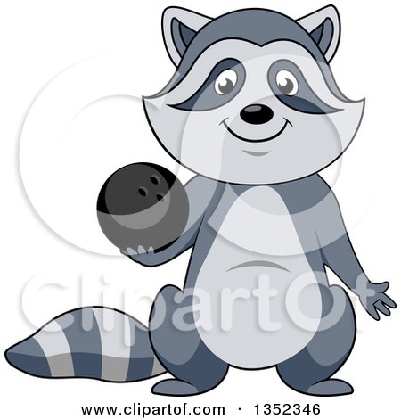 Clipart of a Cartoon Sporty Raccoon Holding a Bowling Ball - Royalty Free Vector Illustration by Vector Tradition SM