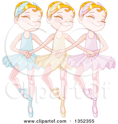 Clipart of Caucasian Girls Dancing Swan Lake Ballet - Royalty Free Vector Illustration by Pushkin