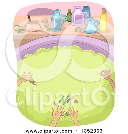Clipart of Witches Droping Ingredients into a Cauldron - Royalty Free Vector Illustration by BNP Design Studio