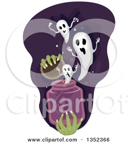Clipart of Witch Hands Releasing a Jar of Ghosts - Royalty Free Vector Illustration by BNP Design Studio