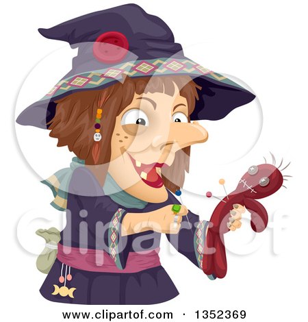 Clipart of a Witch Stabbing a Voodoo Doll with Needles - Royalty Free Vector Illustration by BNP Design Studio