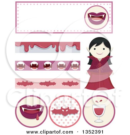 Clipart of a Vampire Girl and Design Elements - Royalty Free Vector Illustration by BNP Design Studio