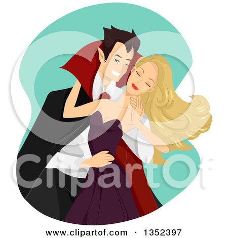 Clipart of a Charming Vampire About to Bite a Woman's Neck - Royalty Free Vector Illustration by BNP Design Studio