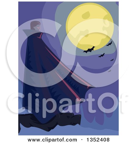 Male Vampire Standing on a Cliff Under a Full Moon with Bats Posters, Art Prints