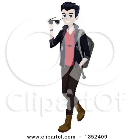 Clipart of a Teenage Vampire Guy Walking - Royalty Free Vector Illustration by BNP Design Studio