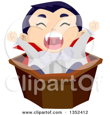Clipart of a Vampires Boy Stretching in a Coffin - Royalty Free Vector Illustration by BNP Design Studio