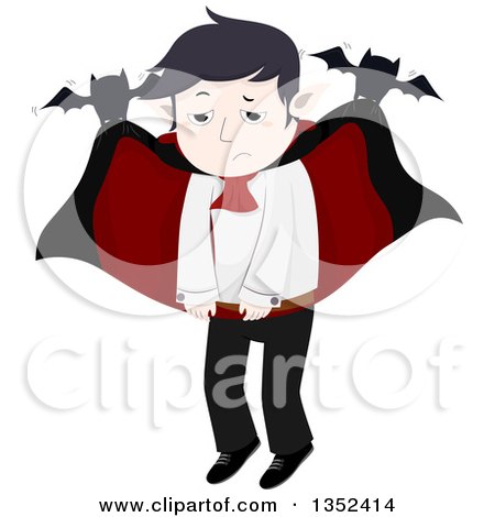 Clipart of a Sad Vampire Being Carried by Bats - Royalty Free Vector Illustration by BNP Design Studio