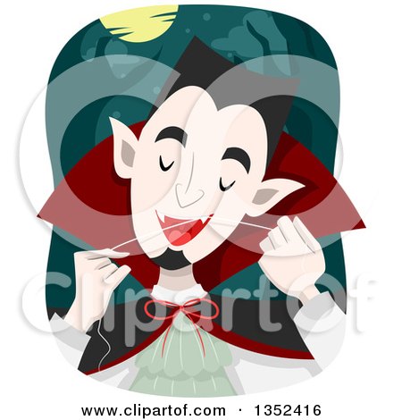 Clipart of a Vampire Flossing His Fangs - Royalty Free Vector Illustration by BNP Design Studio