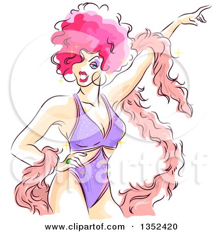 Clipart of a Drag Queen Wearing a Pink Wig and Dancing with a Feather Boa - Royalty Free Vector Illustration by BNP Design Studio