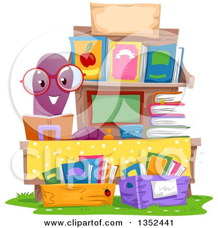 Clipart of a Happy Worm Selling Books - Royalty Free Vector Illustration by BNP Design Studio