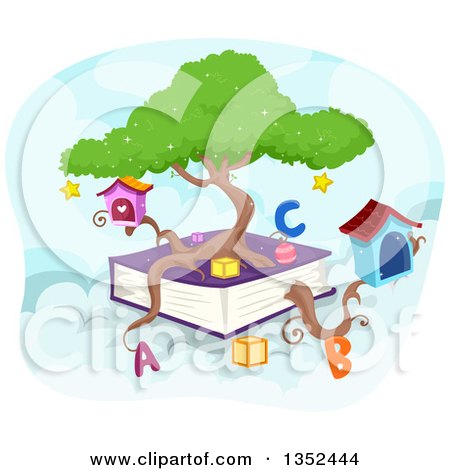 Clipart of a Tree Growing from a Giant Book - Royalty Free Vector Illustration by BNP Design Studio
