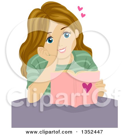 Clipart of a Dirty Blond Caucasian Teenage Girl Reading a Romance Novel - Royalty Free Vector Illustration by BNP Design Studio