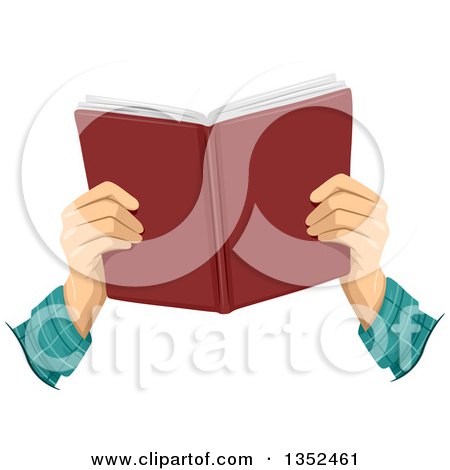 Clipart of a Male Hands Holding and Reading a Book - Royalty Free Vector Illustration by BNP Design Studio