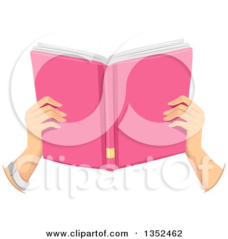 Clipart of a Girl's Hands Holding a Pink Book - Royalty Free Vector Illustration by BNP Design Studio
